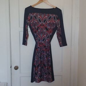 Ann Taylor Paisley Belted Midi Dress Size S
